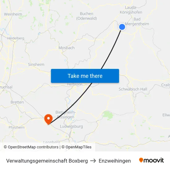 Verwaltungsgemeinschaft Boxberg to Enzweihingen map