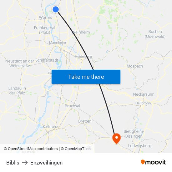 Biblis to Enzweihingen map