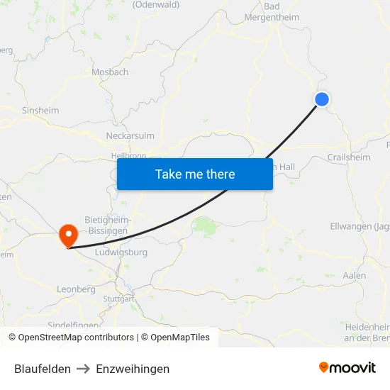 Blaufelden to Enzweihingen map