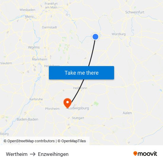 Wertheim to Enzweihingen map