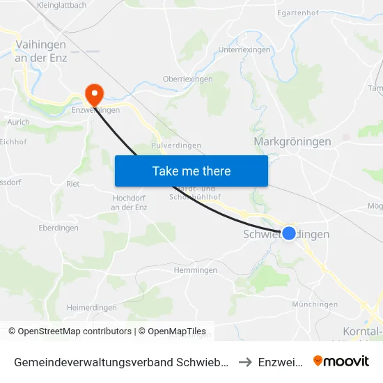 Gemeindeverwaltungsverband Schwieberdingen-Hemmingen to Enzweihingen map