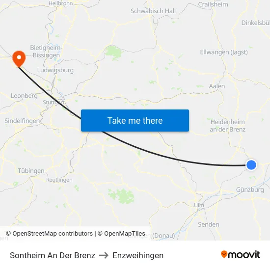 Sontheim An Der Brenz to Enzweihingen map