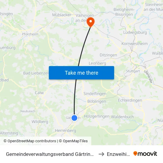 Gemeindeverwaltungsverband Gärtringen/Ehningen to Enzweihingen map