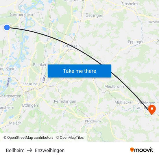 Bellheim to Enzweihingen map