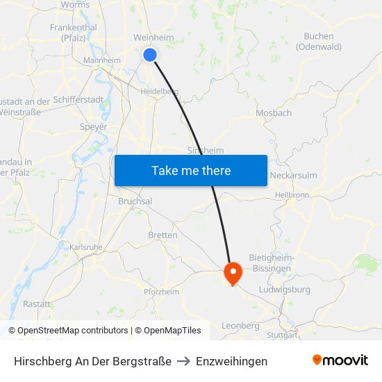 Hirschberg An Der Bergstraße to Enzweihingen map