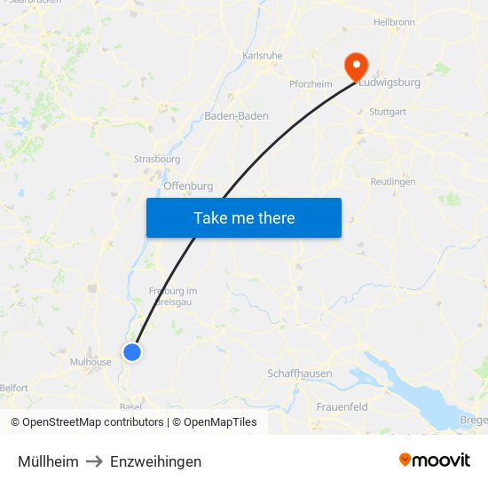 Müllheim to Enzweihingen map