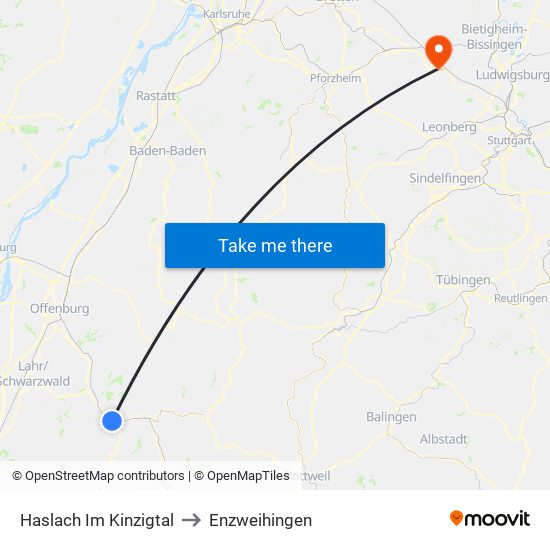 Haslach Im Kinzigtal to Enzweihingen map