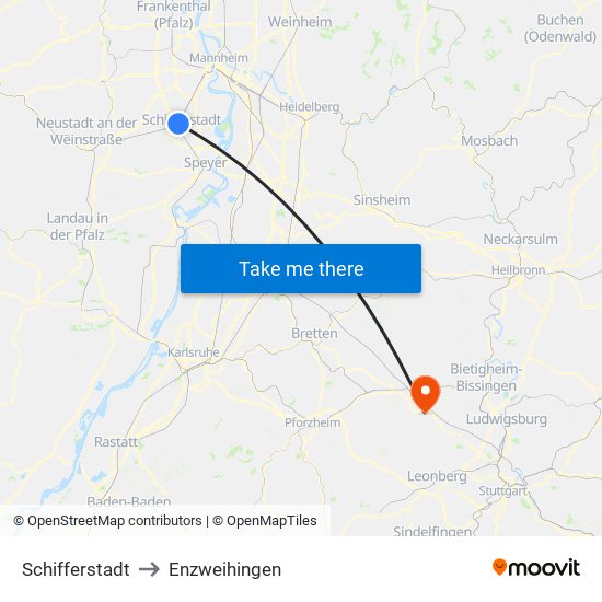 Schifferstadt to Enzweihingen map