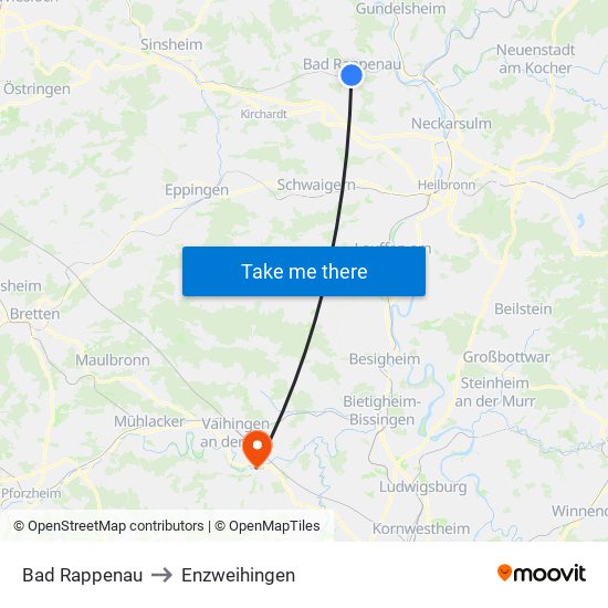 Bad Rappenau to Enzweihingen map
