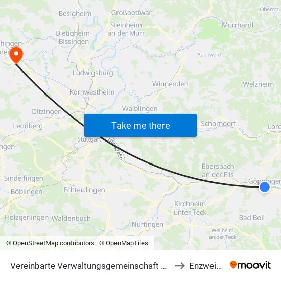Vereinbarte Verwaltungsgemeinschaft Der Stadt Göppingen to Enzweihingen map