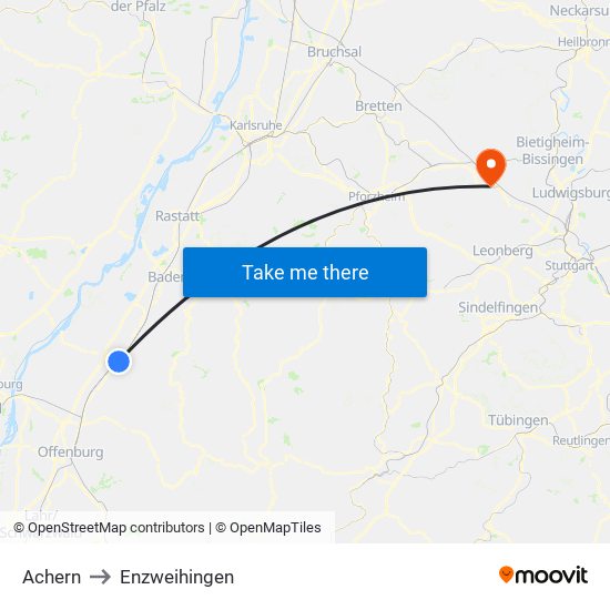 Achern to Enzweihingen map