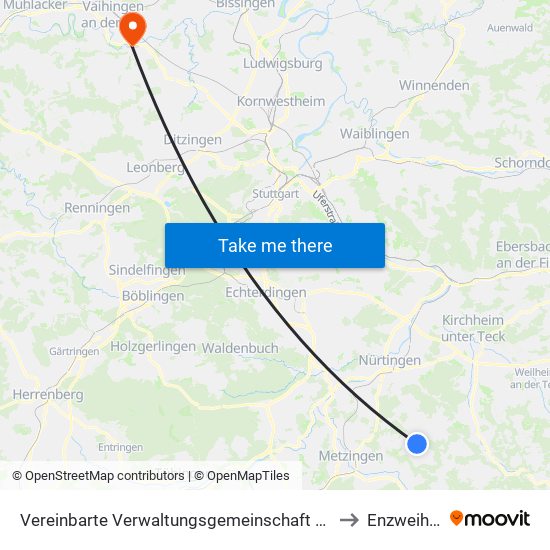 Vereinbarte Verwaltungsgemeinschaft Der Stadt Neuffen to Enzweihingen map