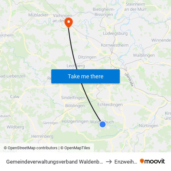 Gemeindeverwaltungsverband Waldenbuch/Steinenbronn to Enzweihingen map