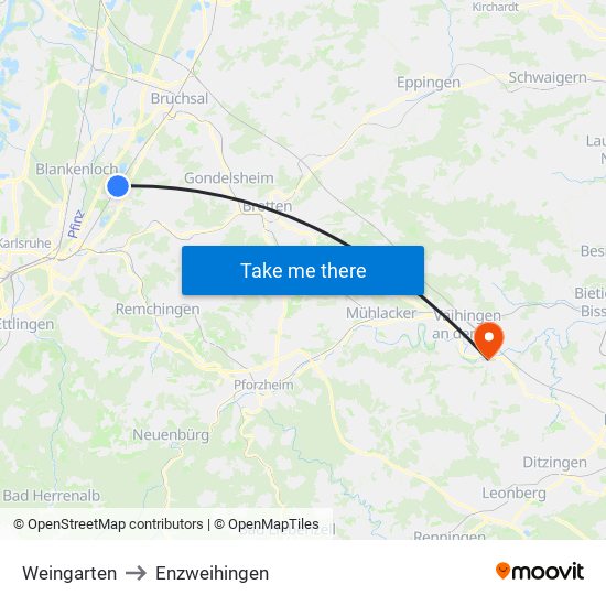 Weingarten to Enzweihingen map