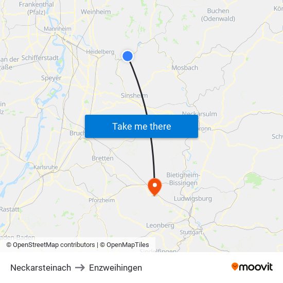 Neckarsteinach to Enzweihingen map