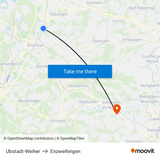 Ubstadt-Weiher to Enzweihingen map