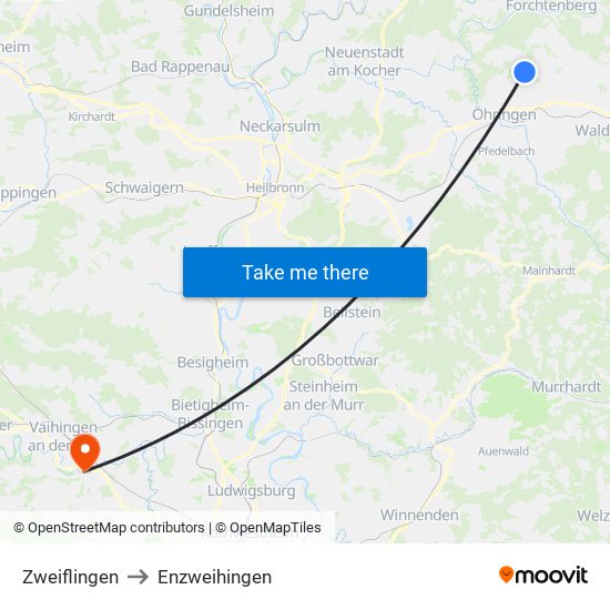 Zweiflingen to Enzweihingen map