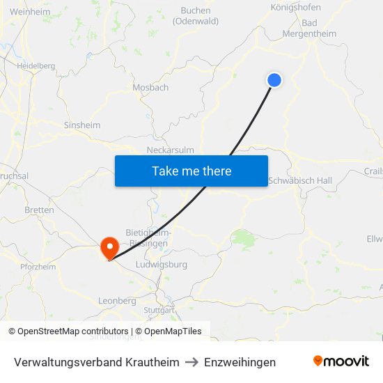 Verwaltungsverband Krautheim to Enzweihingen map