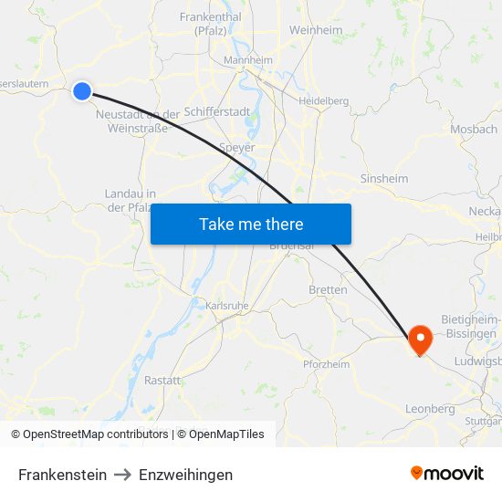 Frankenstein to Enzweihingen map