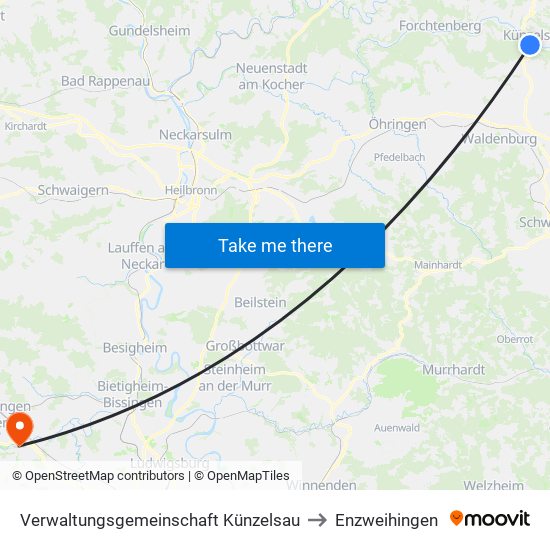 Verwaltungsgemeinschaft Künzelsau to Enzweihingen map