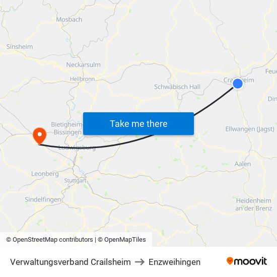 Verwaltungsverband Crailsheim to Enzweihingen map