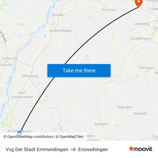 Vvg Der Stadt Emmendingen to Enzweihingen map