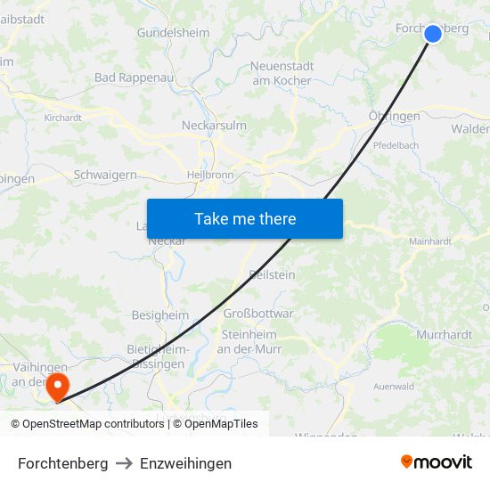 Forchtenberg to Enzweihingen map