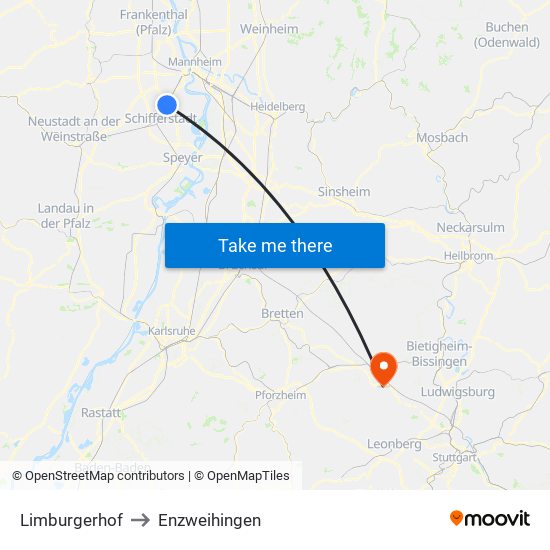 Limburgerhof to Enzweihingen map