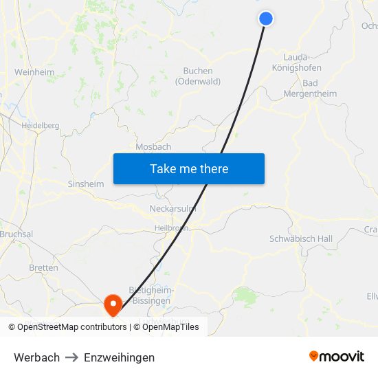 Werbach to Enzweihingen map