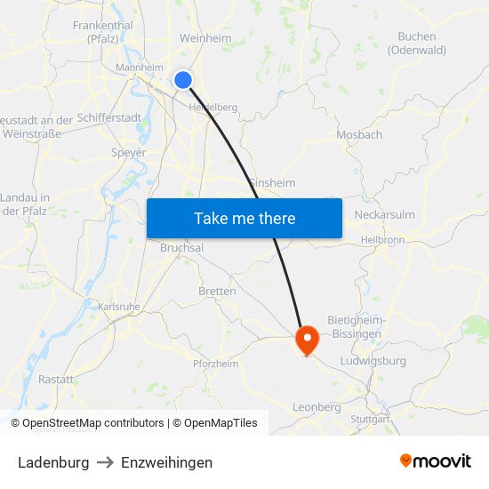 Ladenburg to Enzweihingen map