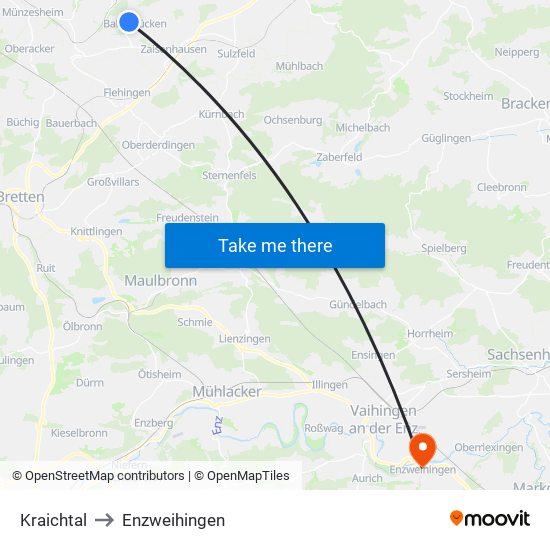 Kraichtal to Enzweihingen map