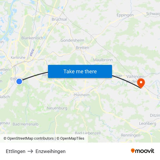 Ettlingen to Enzweihingen map
