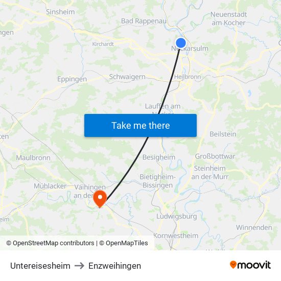 Untereisesheim to Enzweihingen map