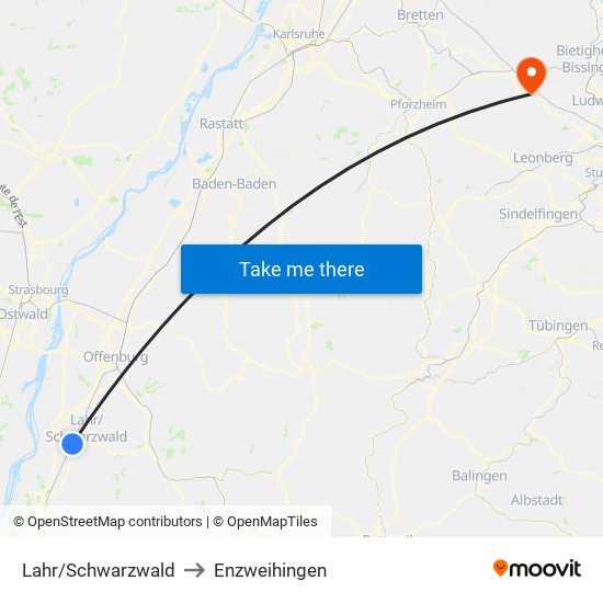 Lahr/Schwarzwald to Enzweihingen map