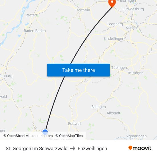 St. Georgen Im Schwarzwald to Enzweihingen map