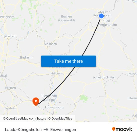 Lauda-Königshofen to Enzweihingen map