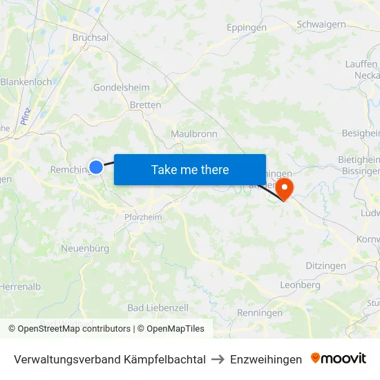 Verwaltungsverband Kämpfelbachtal to Enzweihingen map