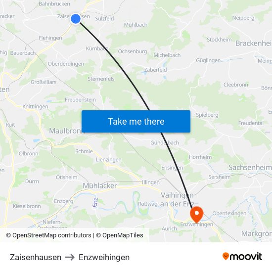 Zaisenhausen to Enzweihingen map