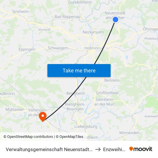 Verwaltungsgemeinschaft Neuenstadt am Kocher to Enzweihingen map