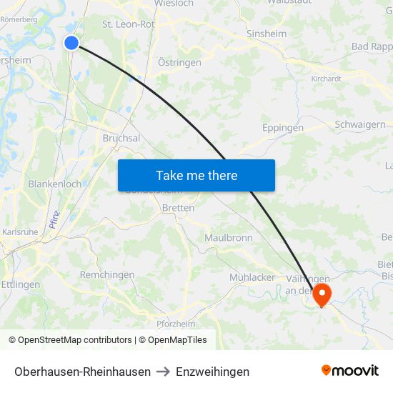 Oberhausen-Rheinhausen to Enzweihingen map