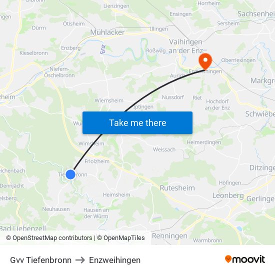 Gvv Tiefenbronn to Enzweihingen map