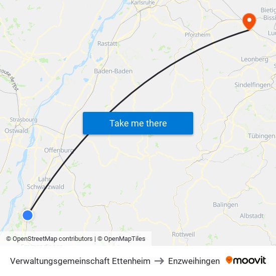 Verwaltungsgemeinschaft Ettenheim to Enzweihingen map