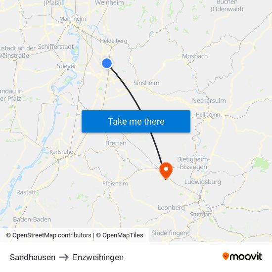 Sandhausen to Enzweihingen map