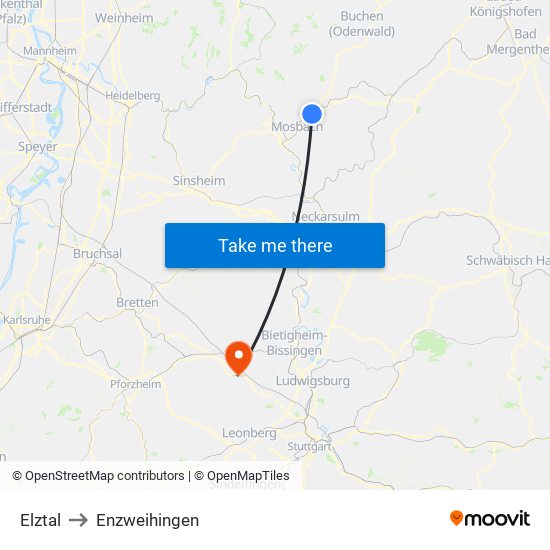 Elztal to Enzweihingen map