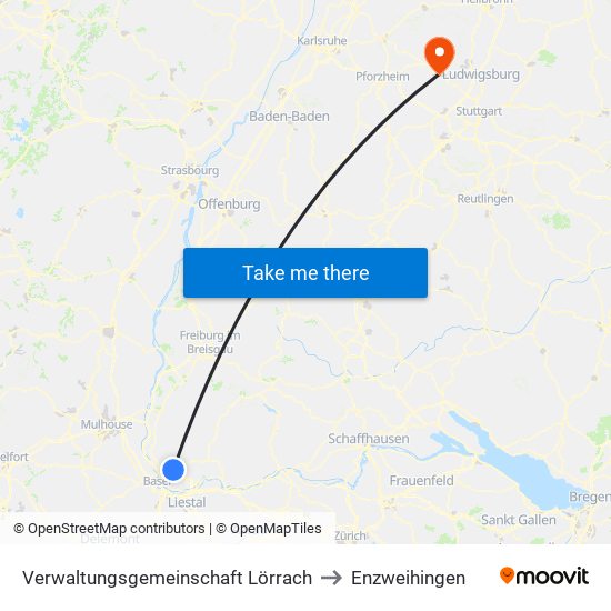 Verwaltungsgemeinschaft Lörrach to Enzweihingen map