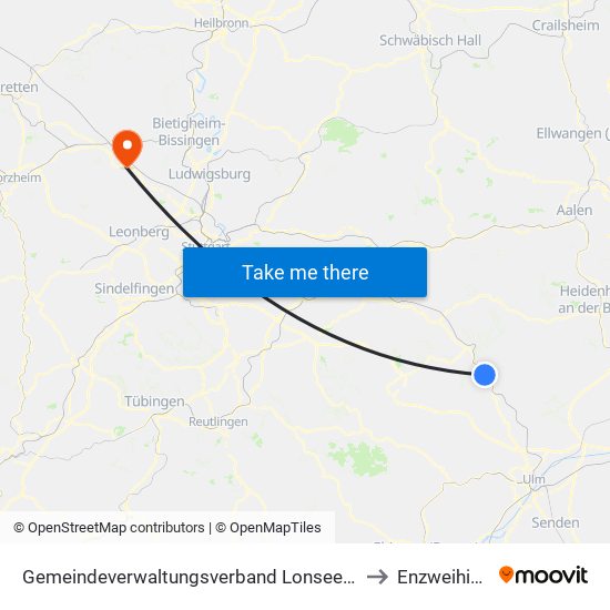 Gemeindeverwaltungsverband Lonsee-Amstetten to Enzweihingen map