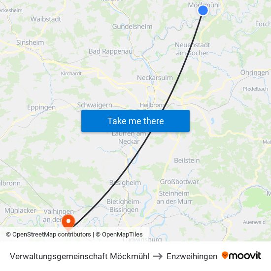 Verwaltungsgemeinschaft Möckmühl to Enzweihingen map