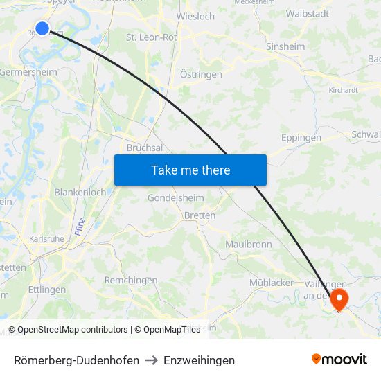 Römerberg-Dudenhofen to Enzweihingen map