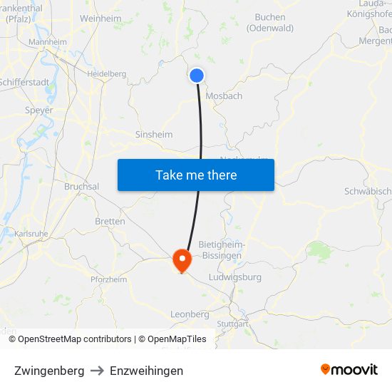 Zwingenberg to Enzweihingen map