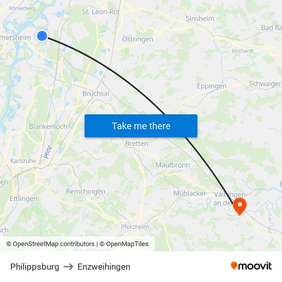 Philippsburg to Enzweihingen map